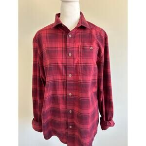 Women’s Underarmour long button collared shirt Cranberry plaid size Medium